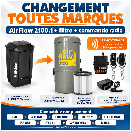 Remplacement aspirateur centralisé toutes marques par AirFlow 2100.1